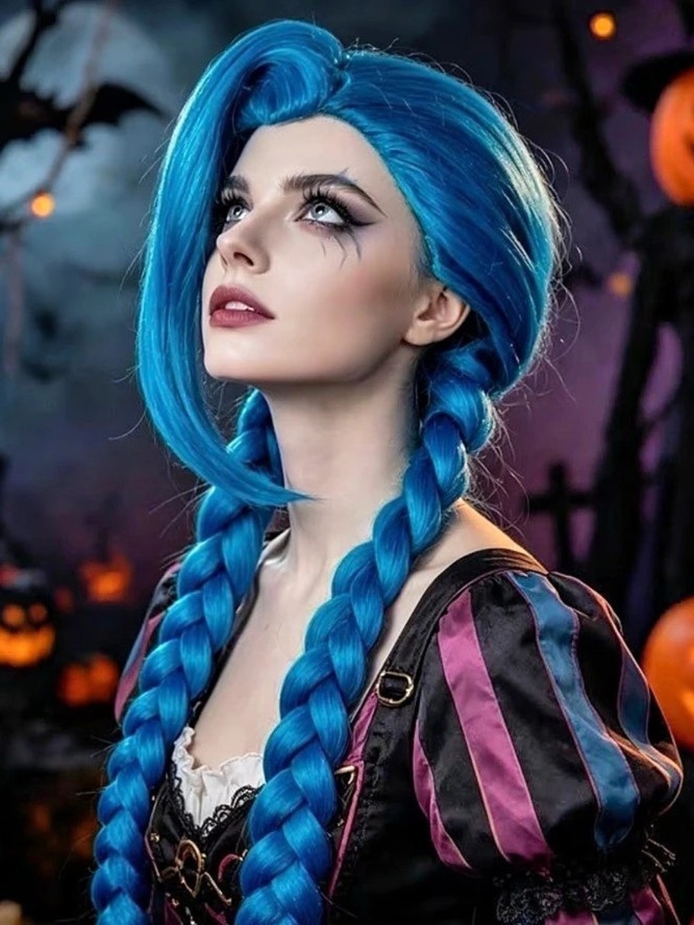 Jinx League of Legends Long Blue Braided Wig Synthetic Wig BRAND NEW!!